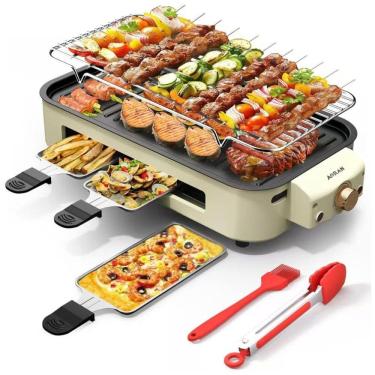 Imagem de Churrasqueira Elétrica AORAN Indoor Smokeless: Versátil Grill para Cozinhar em Casa - Branco Médio