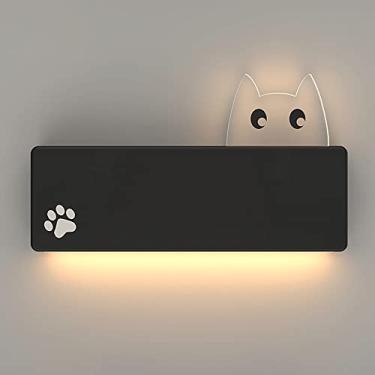Imagem de HOSETEON Luminária de parede preta ultrafina, arandela de parede de gatinho de desenho animado r quarto infantil, retangular de alumínio, luzes de parede LED modernas de 9W, dective de cabeceira