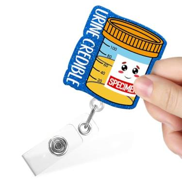 Imagem de Juoqg Suporte de crachá de diálise divertido e credível na urina, clipe retrátil para enfermeira em diálise, carretel de crachá de rim com glitter para neurologia, cuidados de saúde, urologista