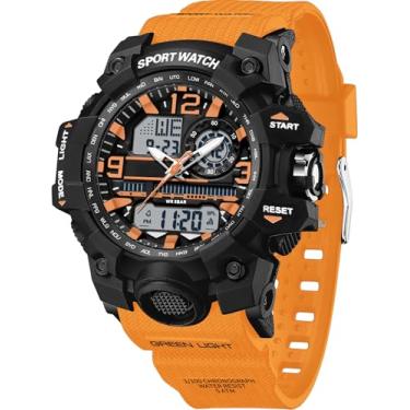 Imagem de findtime Relógio esportivo feminino digital à prova d'água, relógios militares, analógico, externo, alarme luminoso, cronômetro, relógio de pulso duplo, Laranja, Esportivo
