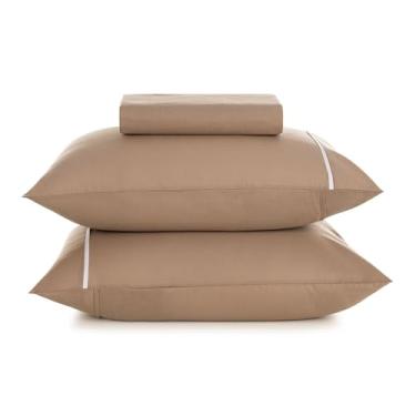 Imagem de Karsten Jogo de Cama Noah Caramelo e Branco Queen 100% Algodão 160 Fios 3 Peças