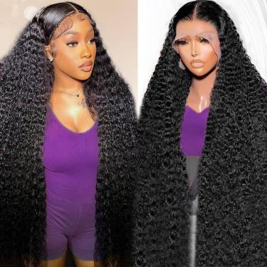 Imagem de Perucas frontais de renda Ylubbiuv Deep Wave 76 cm Cabelo humano 200% de densidade