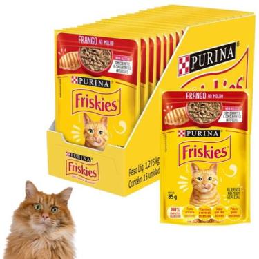Imagem de Caixa Com 15 Sache Ração Umida Petisco 85g Friskies Para Gatos Adultos
