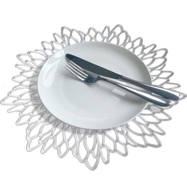 Imagem de Herda Conjunto De 12 Jogos Americanos Prata, Vinil Prateados, Peças, Pratos E Talheres Redondos Para Jantar, Natal, Ação Graças, Decoração Mesa Casamento