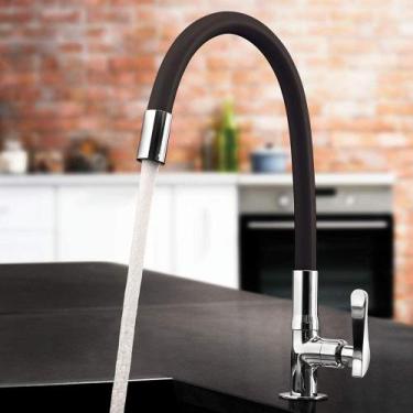 Imagem de Torneira De Cozinha Gourmet Bancada 1/4 Volta Silicone Flexível Preta 