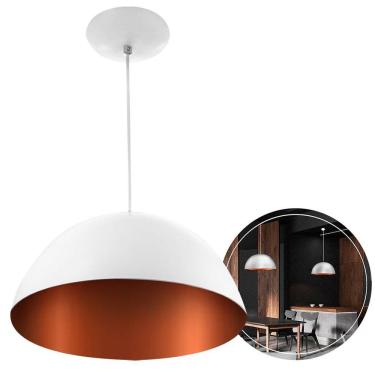 Imagem de Luminaria de teto Pendente Meia Lua 60 cm Branco/Cobre