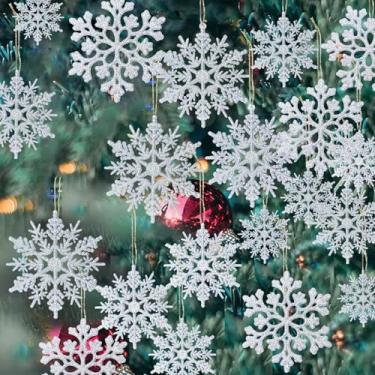 Imagem de Pacote com 36 enfeites de floco de neve prateados de plástico, decorações de Natal e inverno, decorações de floco de neve para árvore de Natal do país das maravilhas