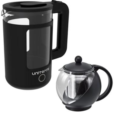 Imagem de Kit Chaleira Elétrica Inox e Vidro 1,5 L 110V com Jarra Infusora Inox ou Preta 750 ML (PRETA)