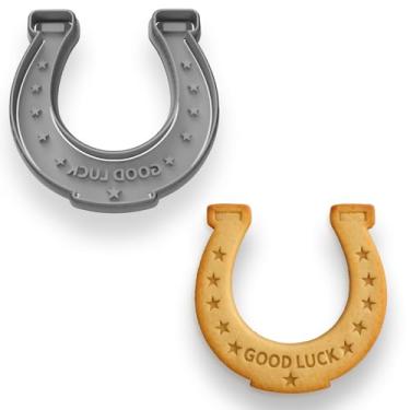 Imagem de Conjunto de cortador de biscoito e carimbo de ferradura (10 x 10 cm) - Ferramenta de cozimento da sorte para temas ocidentais e rústicos