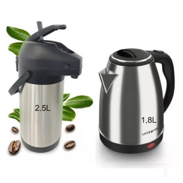 Imagem de Kit Chaleira Elétrica Inox 1,8L + Garrafa 2,5L Unitermi, 110V