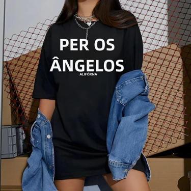 Imagem de Camiseta Oversized Feminina Los Angeles - Manga Curta Respirável - Est
