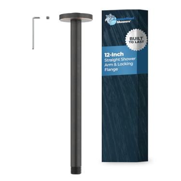 Imagem de HammerHead Showers Braço e flange de chuveiro de montagem no teto de 30,5 cm de metal com parafuso de fixação, braço de chuveiro reto extralongo para chuveiro de chuva, braço de chuveiro de chuva