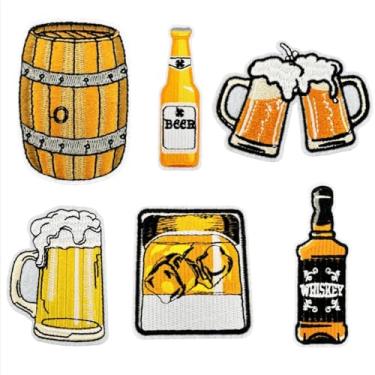 Imagem de 6 peças de adesivos de ferro de cerveja, Oktoberfest German Bavarian Munich Festival Whiskey Cheers Caneca de vidro garrafa de vidro bebida alcoólica costurar em reparo mochilas com apliques bordados