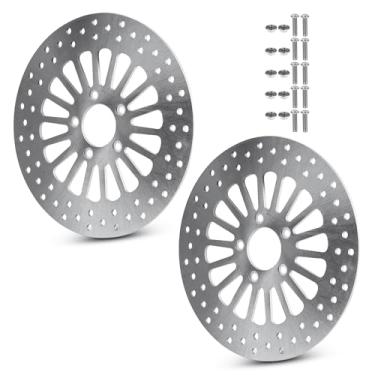 Imagem de Chabushi Rotores de freio dianteiro de 2 peças de 2 peças para Harley Road King FLHR 2008-2016/Street Glide FLHX 2008-2013/Road Glide FLTR FLTRX FLTRU/Electra Glide FLHT FLHTC Rotor de disco de aço inoxidável com parafusos