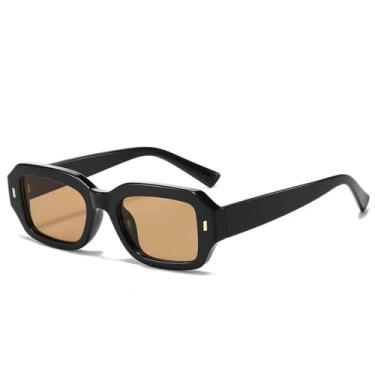 Imagem de JRLLFD Óculos de sol rebite masculino feminino luxo vintage clássico retangular masculino óculos de direção uv400 (tamanho único/chá preto)