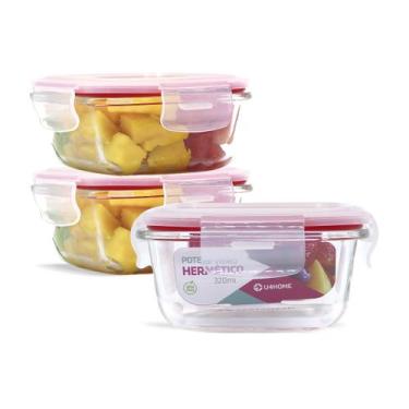 Imagem de Kit 3 Potes Vidro Hermético Trava Marmita Mantimenos 320ml - U4home, V