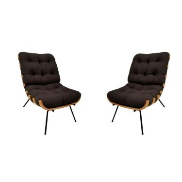 Imagem de Kit 2 Poltronas Decorativas Costela Suede Marrom Escuro