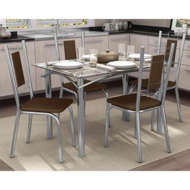 Imagem de Sala de Jantar Completa Elba 120Cm + 4 Cadeiras Florença Cromado Courano Marrom