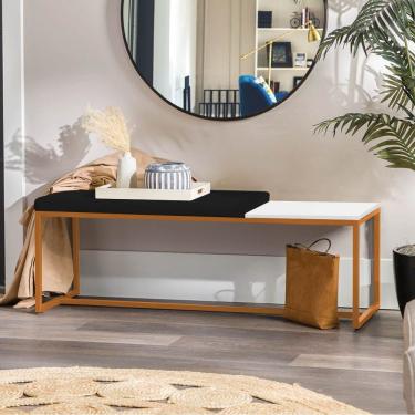 Imagem de Banco Recamier Puff 140cm Industrial Bronze Corino Preto Tampo Quadrado Mdf Branco