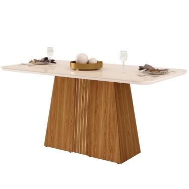 Imagem de Mesa De Jantar Raquel Com Tampo De Vidro 80,6 X 170 X 90cm Dj Móveis Ginger Com Off White