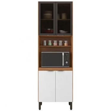 Imagem de Paneleiro Duplo Demóbile Firenze Com 4 Portas 4 Prateleiras E Nicho Para Micro-ondas Amêndola Com Branco