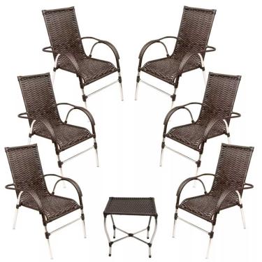 Imagem de Jogo 6 Cadeiras E Mesa Para Varanda Vênus Trama Original Pedra Ferro