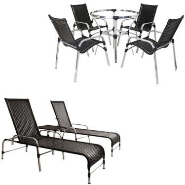 Imagem de 4 Cadeiras E Mesa 2 Espreguiçadeiras E Mesa Trama Original Preto