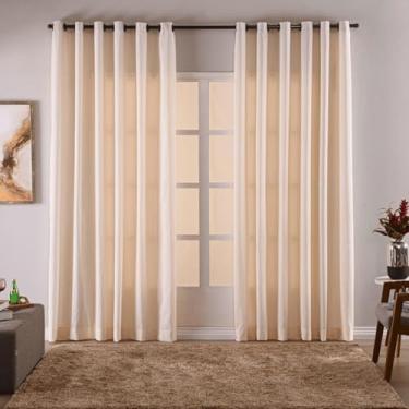 Imagem de Cortina Clássica Lisa em Tecido Madras, 400 x 260 cm, 2 Folhas, Ilhós Tabaco (Lavado)