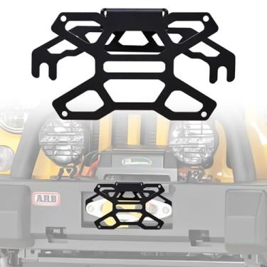 Imagem de BESTAOO Suporte universal para placa de licença flip-up para Hawse Fairlead de 25,4 cm | Suporte de placa frontal compatível com Wrangler, caminhonete, trailers e veículos off-road | Suporte de