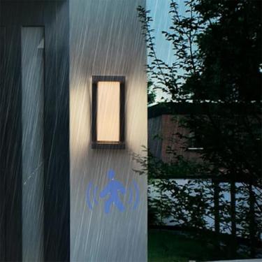 Imagem de Lâmpada de parede externa IP65 impermeável LED com arandela de parede com sensor de movimento alumínio preto interior/exterior para porta da frente pátio terraço garagem jardim 3000K/6500K (luz quente