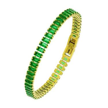 Imagem de Pulseira de Aço Riviera Esmeralda Zircônia Baguete 18cm IPG - Convex