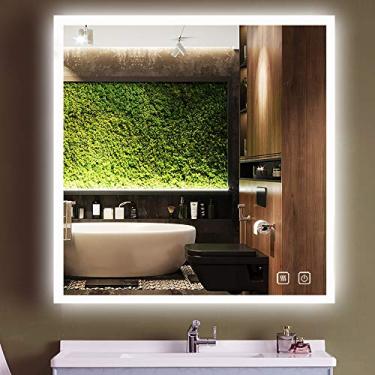 Imagem de DIDIDADA Espelho Quadrado Com Retroiluminação Led De 36X36" Antiembaçante, Luzes Reguláveis Em 3 Cores, Penteadeira Inteligente Para Banheiro