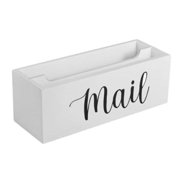 Imagem de Ioensy Organizador de correspondência de, bandeja de correspondência rústica de madeira para, porta-envelopes, porta-cartas para casa, mesa e, Branco
