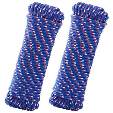 Imagem de SDLTHR Pacote Com 2 Cordas De Polipropileno Trançado Em Diamante 100 Pés E 3/8 Pol., Varal Poliéster, Amarração Multiuso Para Barcos, Acampamentos Marítimos, Ambientes Internos Externos, Azul