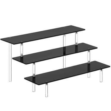 Imagem de HENABLE Suporte Organizador De Perfumes 3 Níveis, Suportes Exposição Com Elevação Em Acrílico Preto, Prateleira Colônia Para Sobremesas Festas, Bonecos Funko Pop, Coleção Cosméticos, Cupcakes