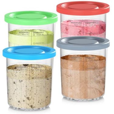 Imagem de DENEBORE Recipientes De 24 Oz Para Substituição Canecas Ninja Creami Deluxe Pints, Pacote Com 4, Compatíveis Máquinas Sorvete 11 Em 1 Da Série Nc500, Extra Delux Pint, Copos Tamanho Família Xl, Lavá