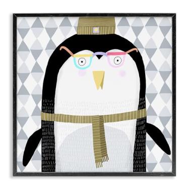 Imagem de Stupell Industries Pinguim em gorro preto emoldurado giclee arte design por Carla Daly, 17 x 17