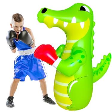 Imagem de OLNIEZZL Saco De Pancadas Inflável 47" Para Crianças 3 A 8 Anos, Boxe, Dinossauro, Presentes Aniversário, Brinquedos Esportivos Meninos E Meninas, Atividades Ao Ar Livre, Jogos Quintal, Crocodilo