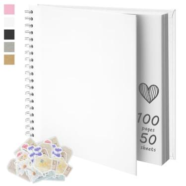 Imagem de Remowith Álbum De Fotos Scrapbook Faça Você Mesmo 12X12", Papel Kraft Em Branco, 100 Páginas Memórias Para Casamento E Família, Branco