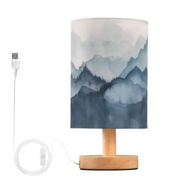 Imagem de YETTASBIN Luminária De Cabeceira Watercolor Mountain, Pequena Mesa Led Usb, Com Base Madeira Antiderrapante E Abajur Agradável Aos Olhos Para Decoração Sala Estar, Quarto, Dormitório Escritório