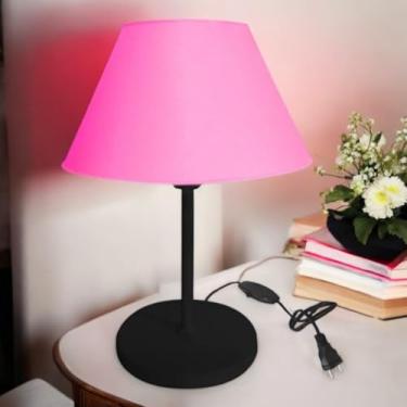Imagem de Luminária de Mesa Abajur Cúpula Injetada para Escritório Quarto Recepção Decoração Sala Moderno (PRETO/ROSA)