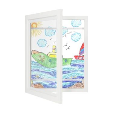 Imagem de iRahmen Moldura de arte infantil mutável, moldura de exibição de arte de abertura frontal de 25 x 30 cm, comporta 150 desenhos, moldura branca para desenhos infantis, obras de arte, projetos de arte
