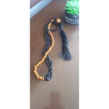 Imagem de Colar de Mesa Decorativo Corrente Em Madeira e Contas Pretas