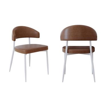 Imagem de 2 Unidades Cadeira Bless Fixa C/4 Pés 53 X 55 X 78cm Pés Brancos. Courino Whisky Courino Whisky