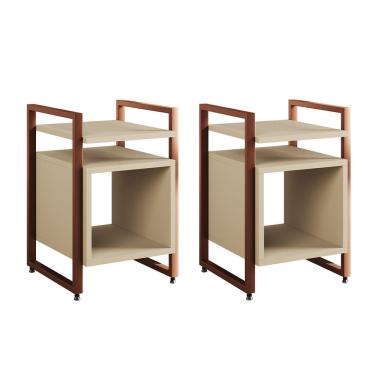 Imagem de Kit 2 Mesas De Cabeceira Industrial Marrocos Ferro Cobre E Tampo Off-white