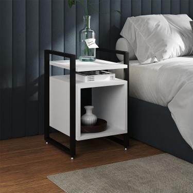 Imagem de Mesa De Cabeceira Industrial Marrocos Ferro Preto E Tampo Branco