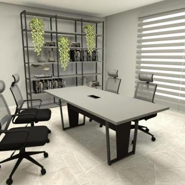 Imagem de Mesa de Reunião 2m e 4 Cadeiras Escritório Ergonômicas F5 - F5 Office,