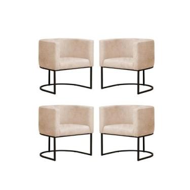 Imagem de Kit 4 Poltronas Reforçada Decorativa Sala Gabriela Base Ferro Preta Su