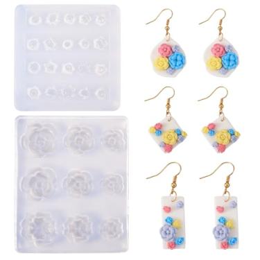 Imagem de Beadthoven 2 peças de moldes de resina de flor de rosa, mini flores para unhas, moldes de silicone, pequenos moldes florais de argila de polímero, joias, molde de resina epóxi para brincos, pingentes