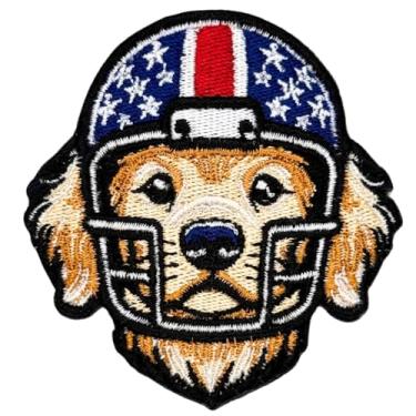 Imagem de Siam Accs Rugby Fans Golden Retriever Dog with Helmet Patch Bordado Fã de Futebol Americano Equipe Favorita Ferro em Costura para Roupas Mochilas Jeans Motocicleta Jaquetas Personalizadas Chapéus